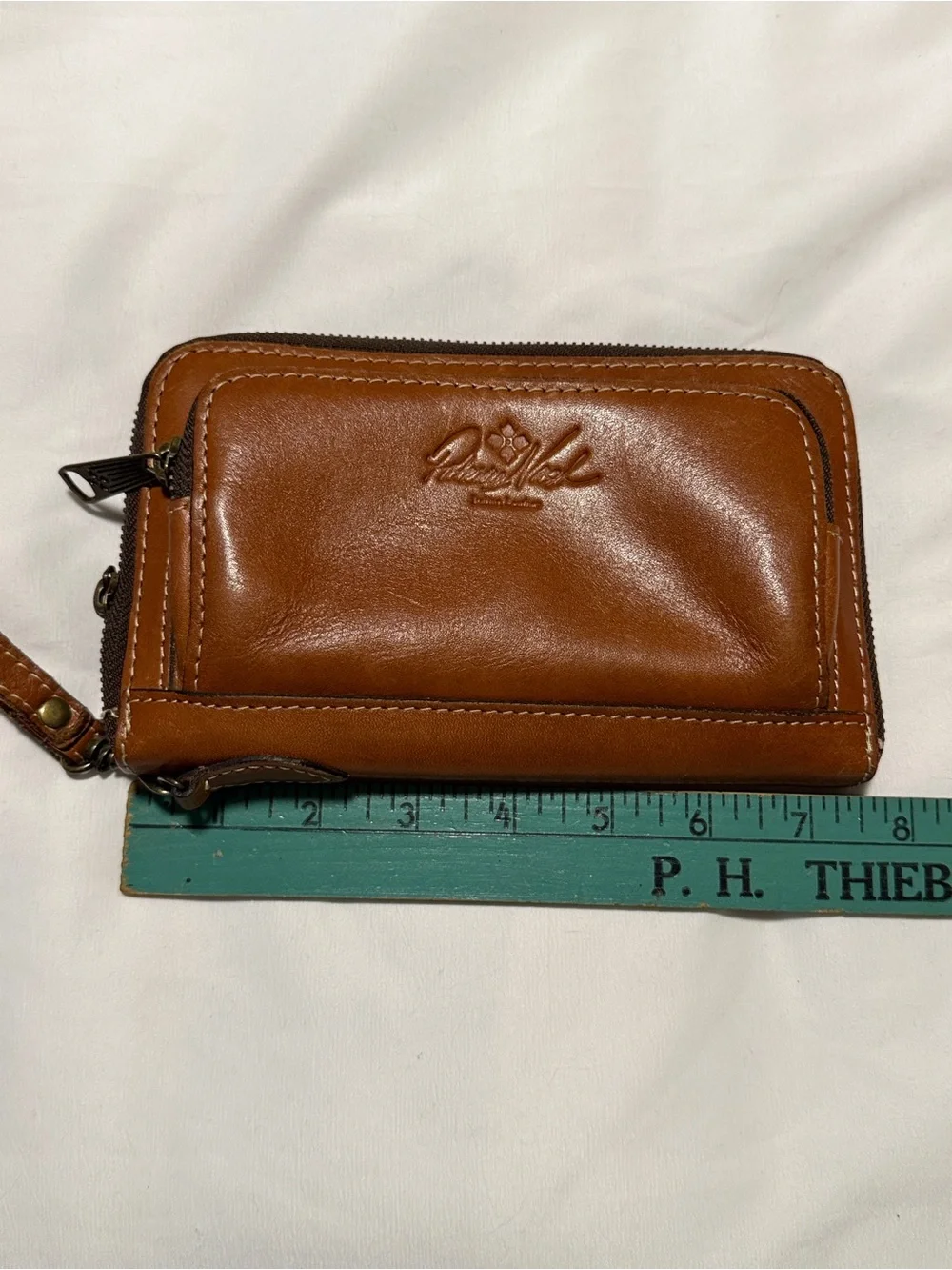 Patricia Nash Leather Wristlet Wallet Cognac Zip Around Organizer